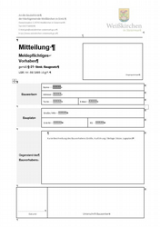 Mitteilung meldepflichtiges Vorhaben §21 BauG