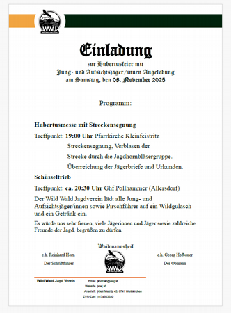 Hubertusmesse - Wild Wald Jagd Verein