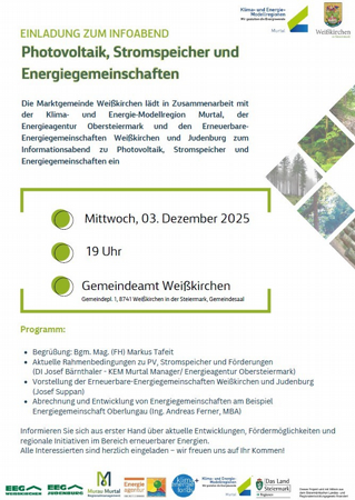 INFOABEND Photovoltaik, Stromspeicher und Energiegemeinschaften