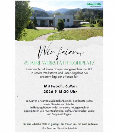 Tag der offenen Tür - 25 Jahre Werkstätte Kohlplatz, Lebenshilfe Region Judenburg