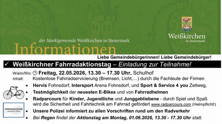 Weißkirchner Fahrradaktionstag – Einladung zur Teilnahme!