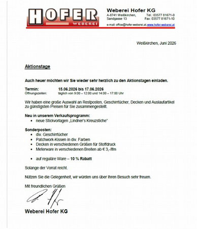 Aktionstage - Weberei Hofer