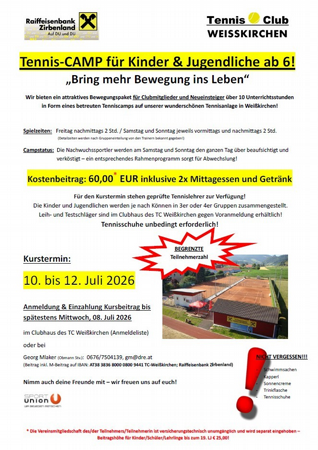 Tennis-CAMP für Kinder & Jugendliche ab 6!