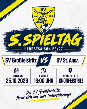 5. Spieltag Herbstsaison 26/27 - SV Großfeistritz vs. SV St. Anna